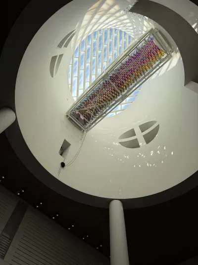 Museum skylight with colorful geometric glass